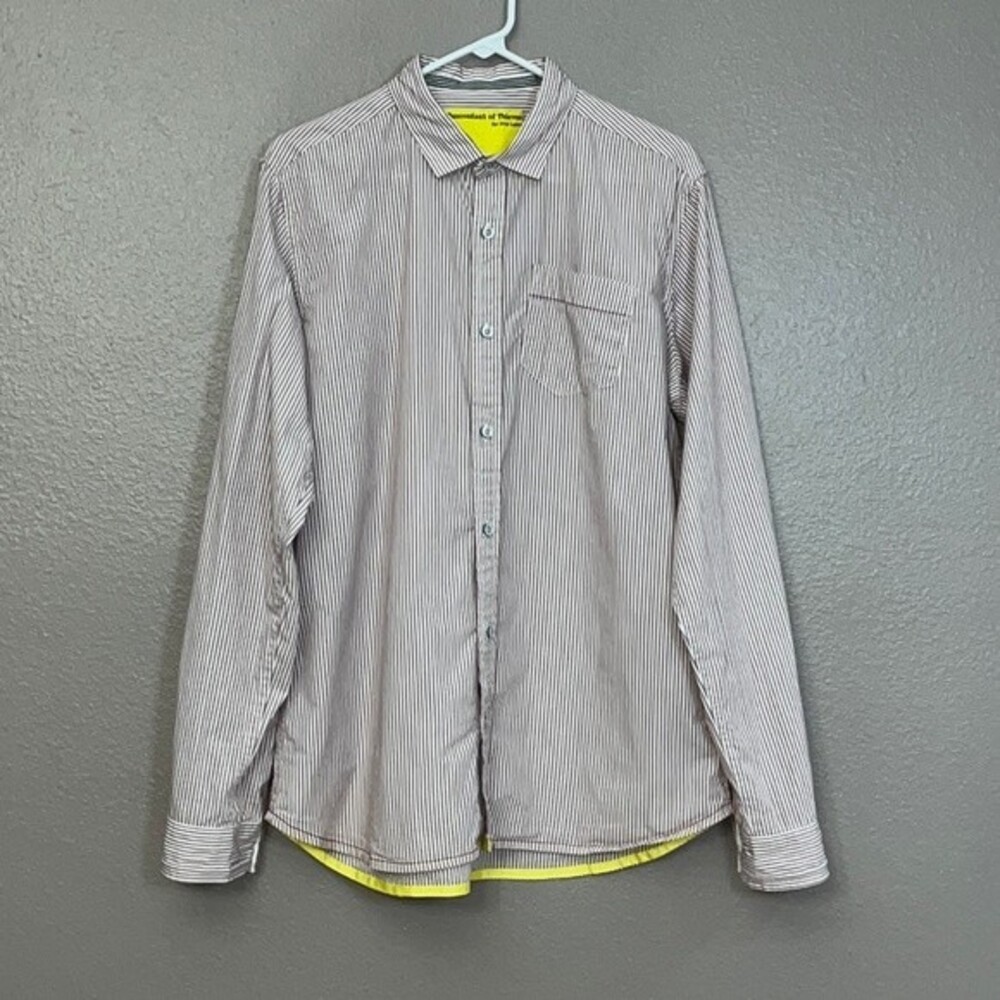 Descendant Of Thieves Button Up Shirt Mens XL Burgundy Red White Stripe